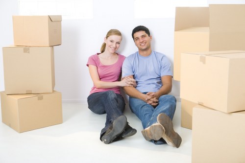 Packed household items prepared for local removals in Sipson
